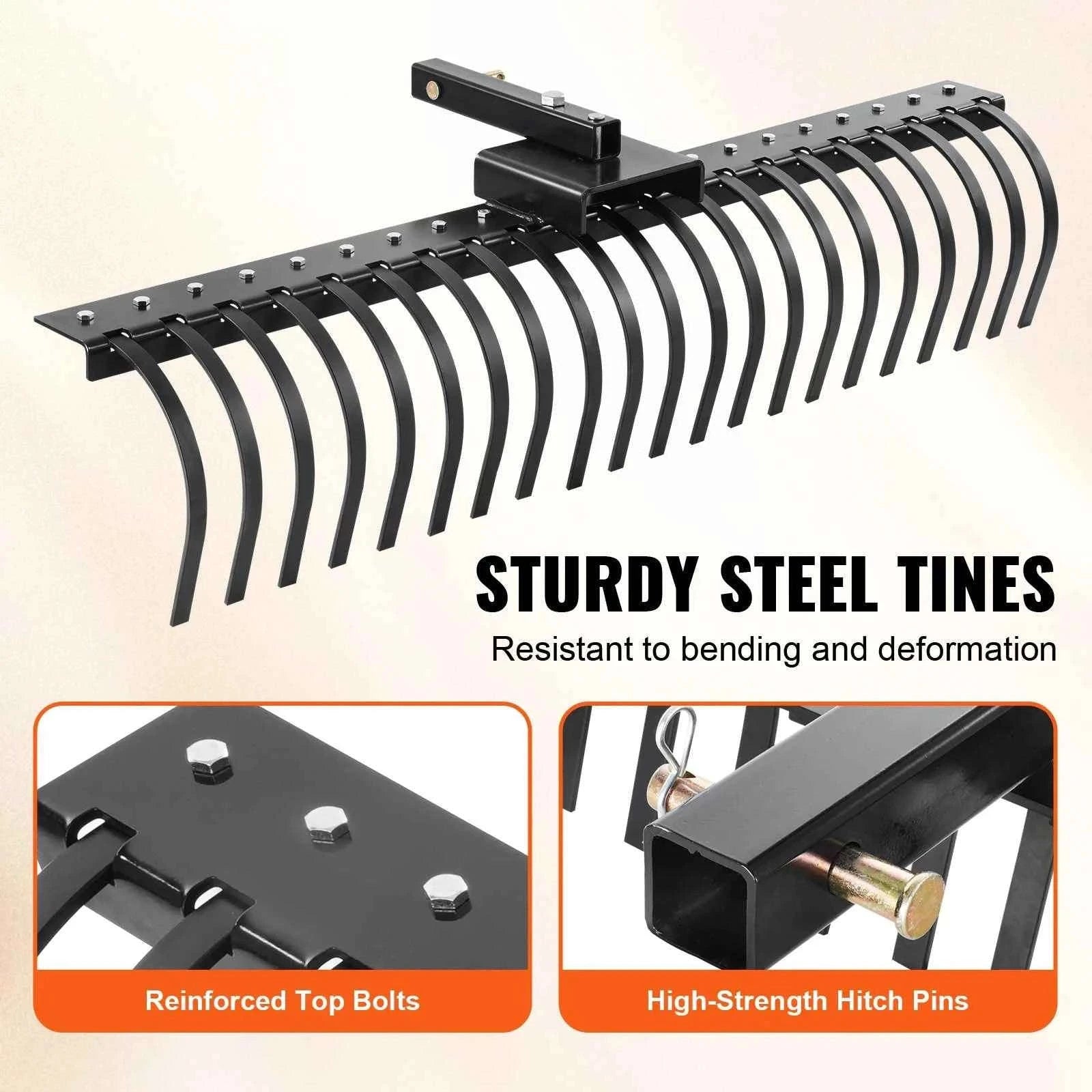 Tow Behind Landscape Rake 60 Inch with 21 Steel Coil Tines-CZECH REPUBLIC