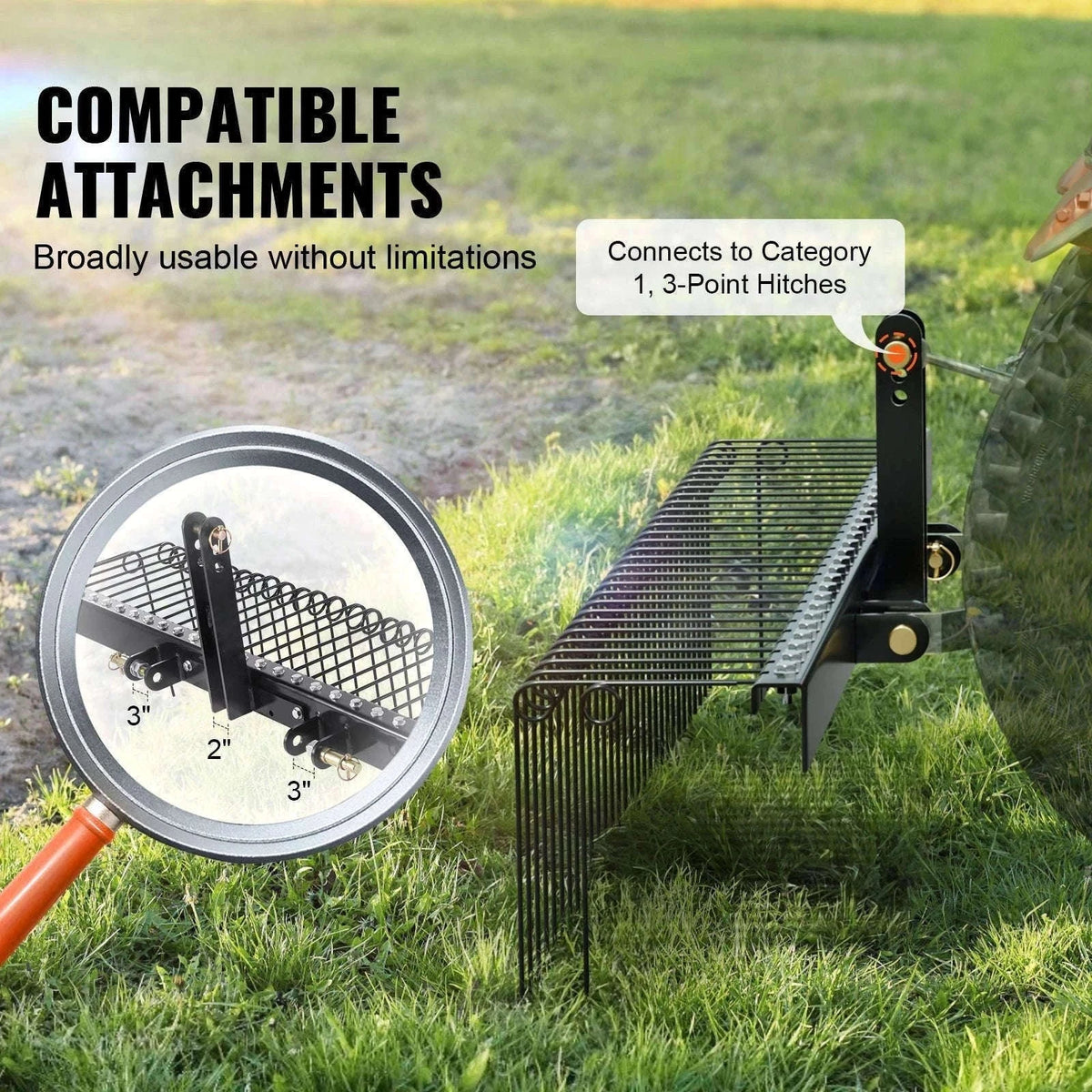 Tow Behind Landscape Rake 60 Inch with 21 Steel Coil Tines-CZECH REPUBLIC