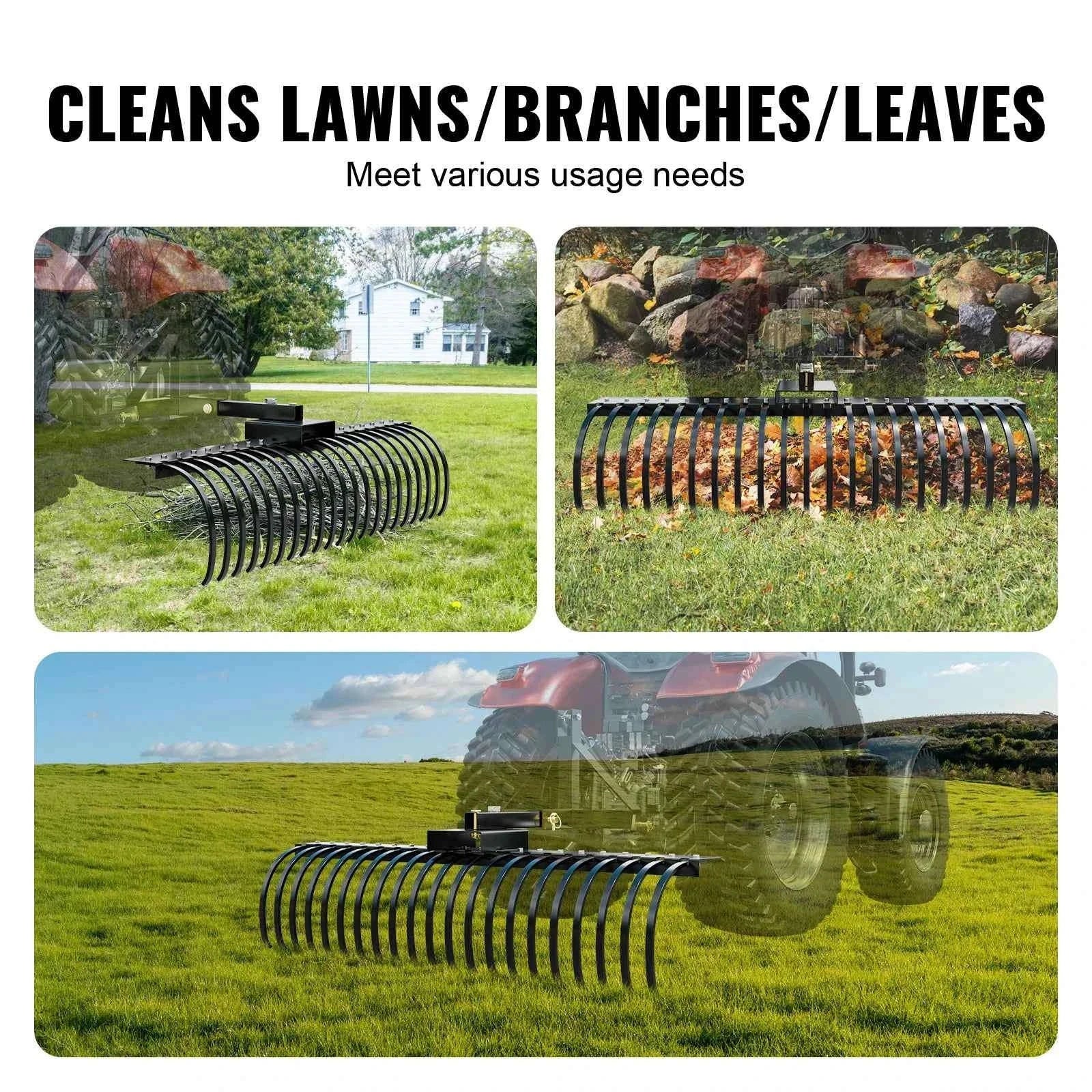 Tow Behind Landscape Rake 60 Inch with 21 Steel Coil Tines-CZECH REPUBLIC