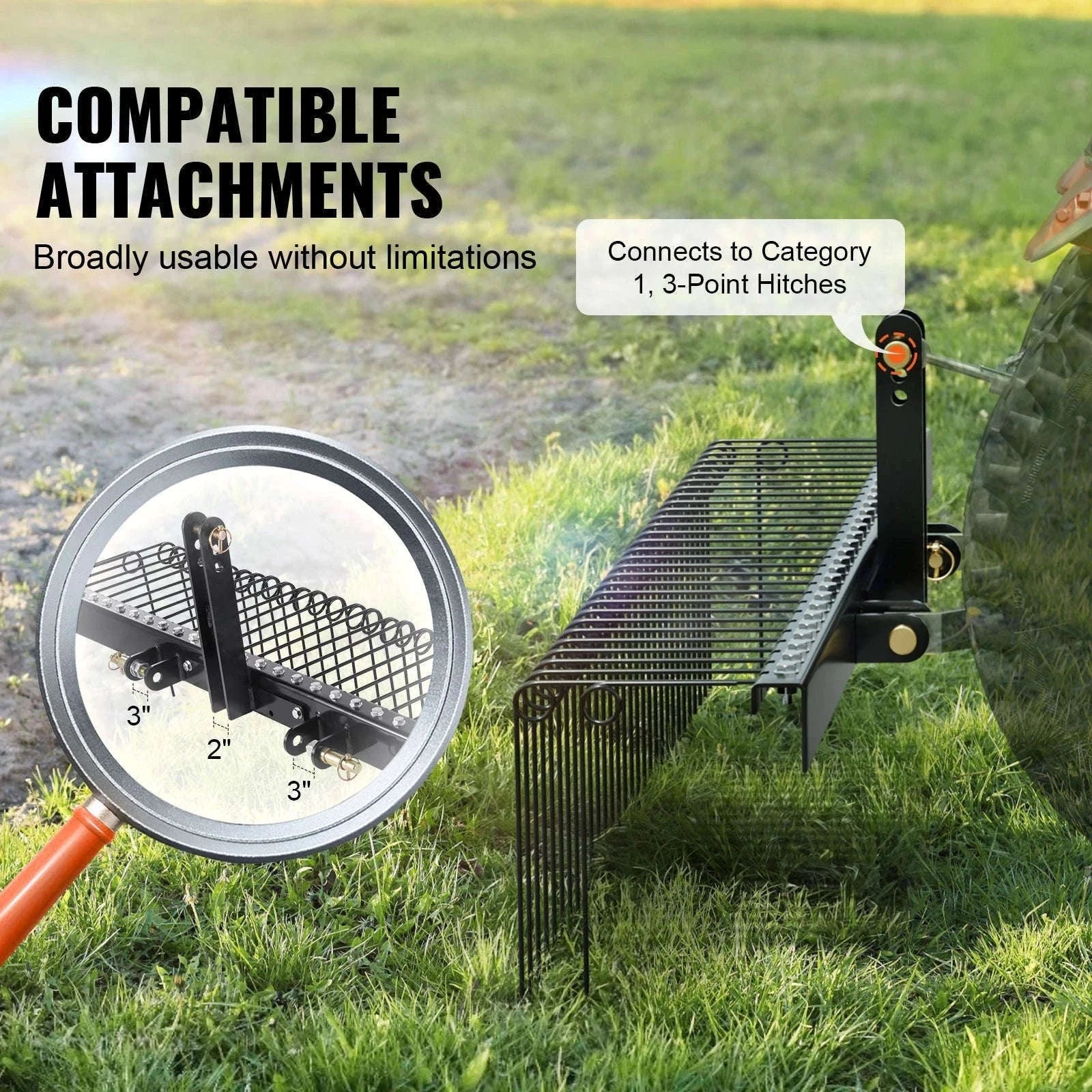 Tow Behind Landscape Rake 60 Inch with 21 Steel Coil Tines-CZECH REPUBLIC