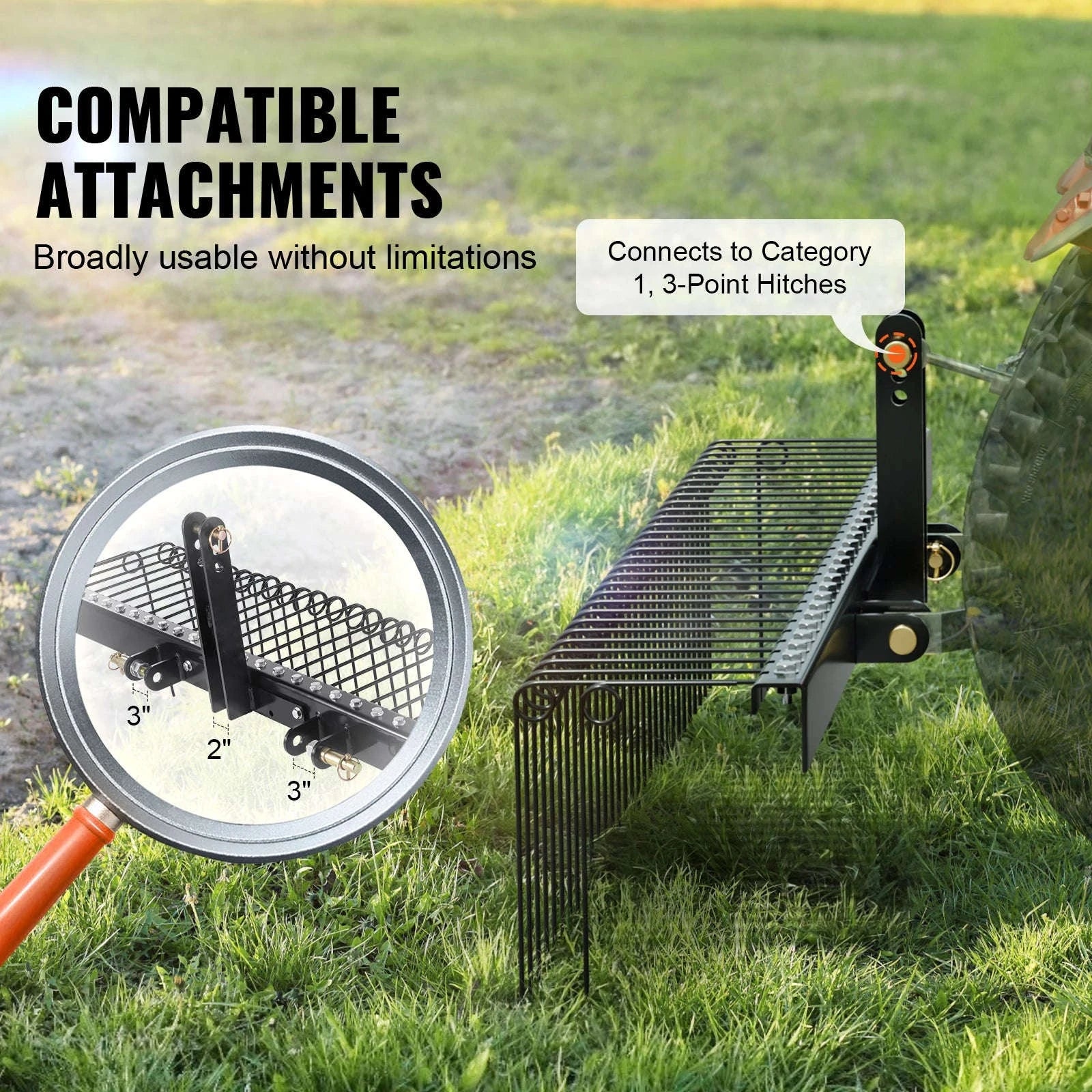 Tow Behind Landscape Rake 60 Inch with 21 Steel Coil Tines-CZECH REPUBLIC