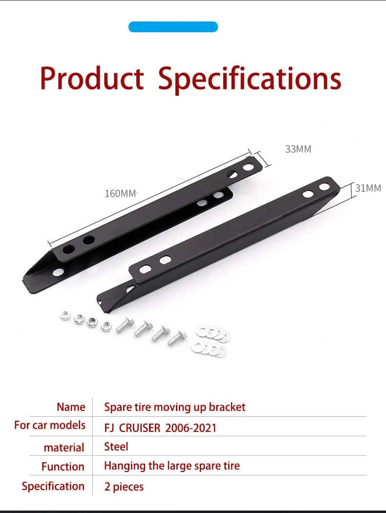 Toyota FJ Cruiser Spare Tire Move Up Bracket Off-Road Accessory-Black 2pc