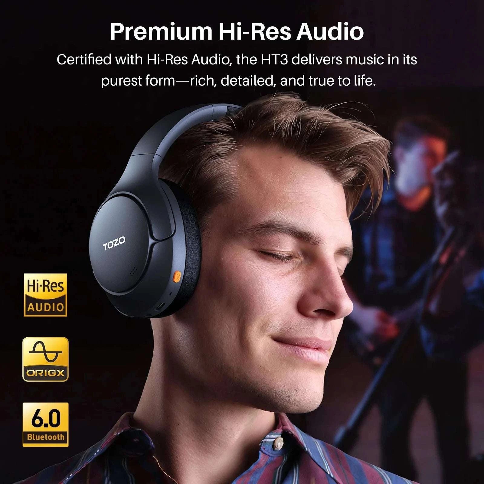 TOZO HT3 Headphones with AI Translation and Bluetooth Audio-black