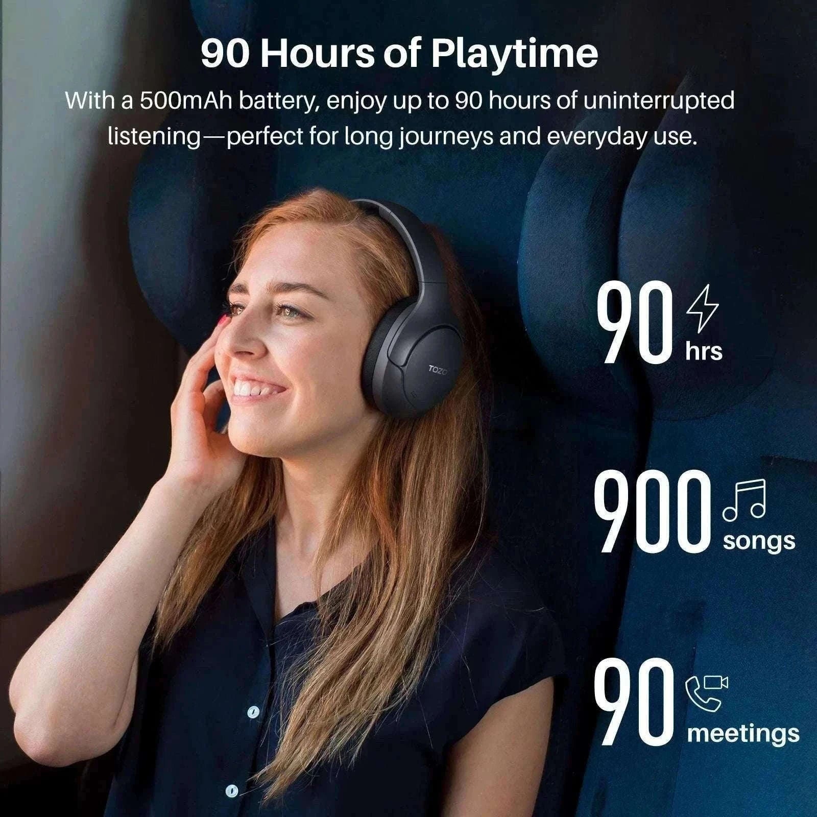 TOZO HT3 Headphones with AI Translation and Bluetooth Audio-black