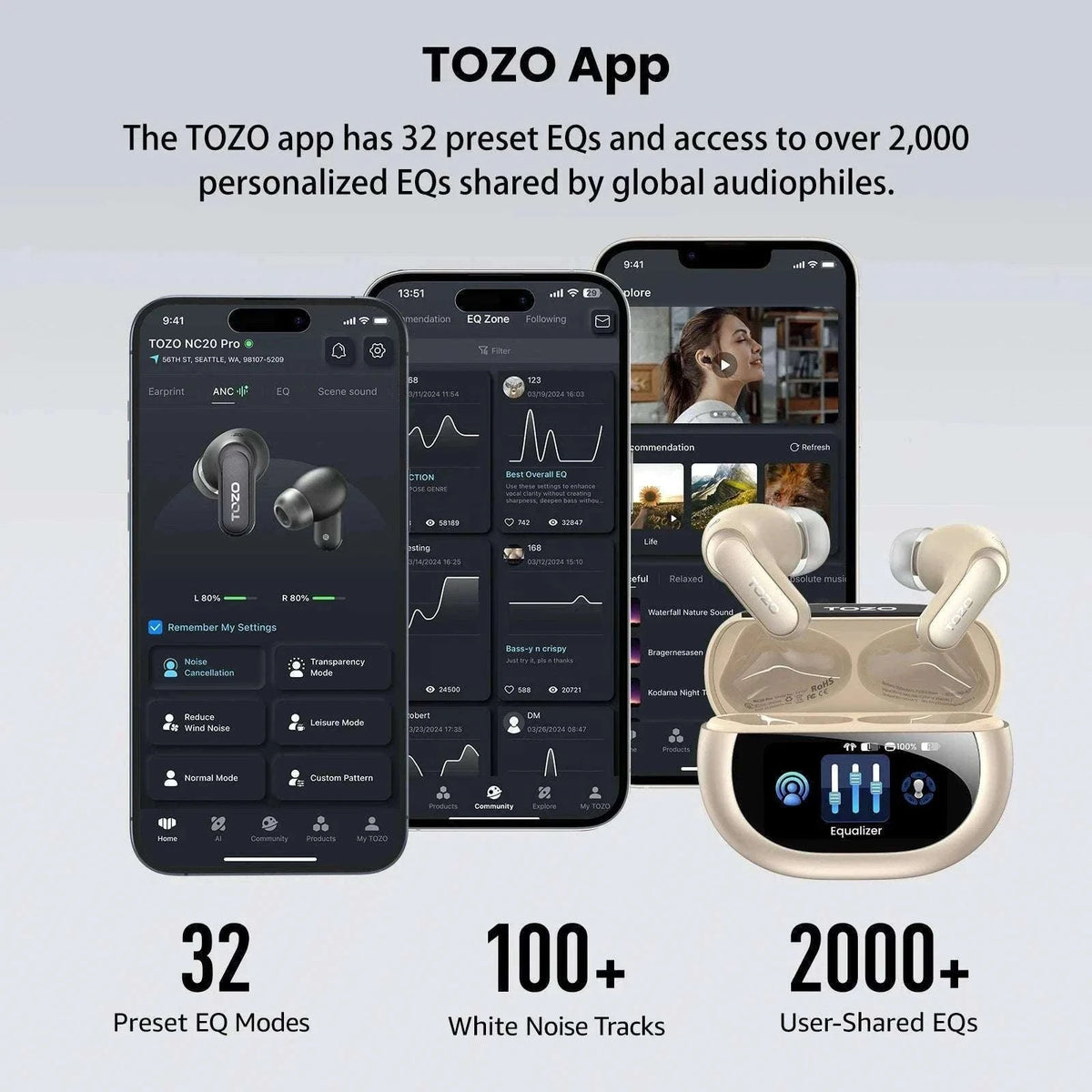 TOZO NC20 Pro Wireless Earbuds with Touch Screen Control-Pink Rose