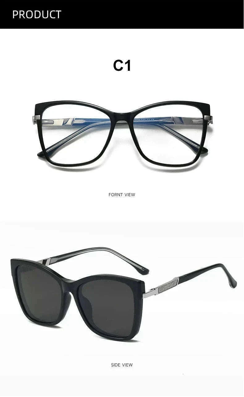 TR90 Magnetic Clip-On Sunglasses with Polarized Lenses-86003-C3 / +50