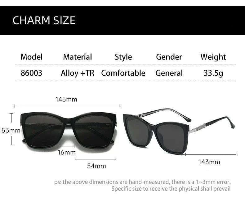 TR90 Magnetic Clip-On Sunglasses with Polarized Lenses-86003-C3 / +50