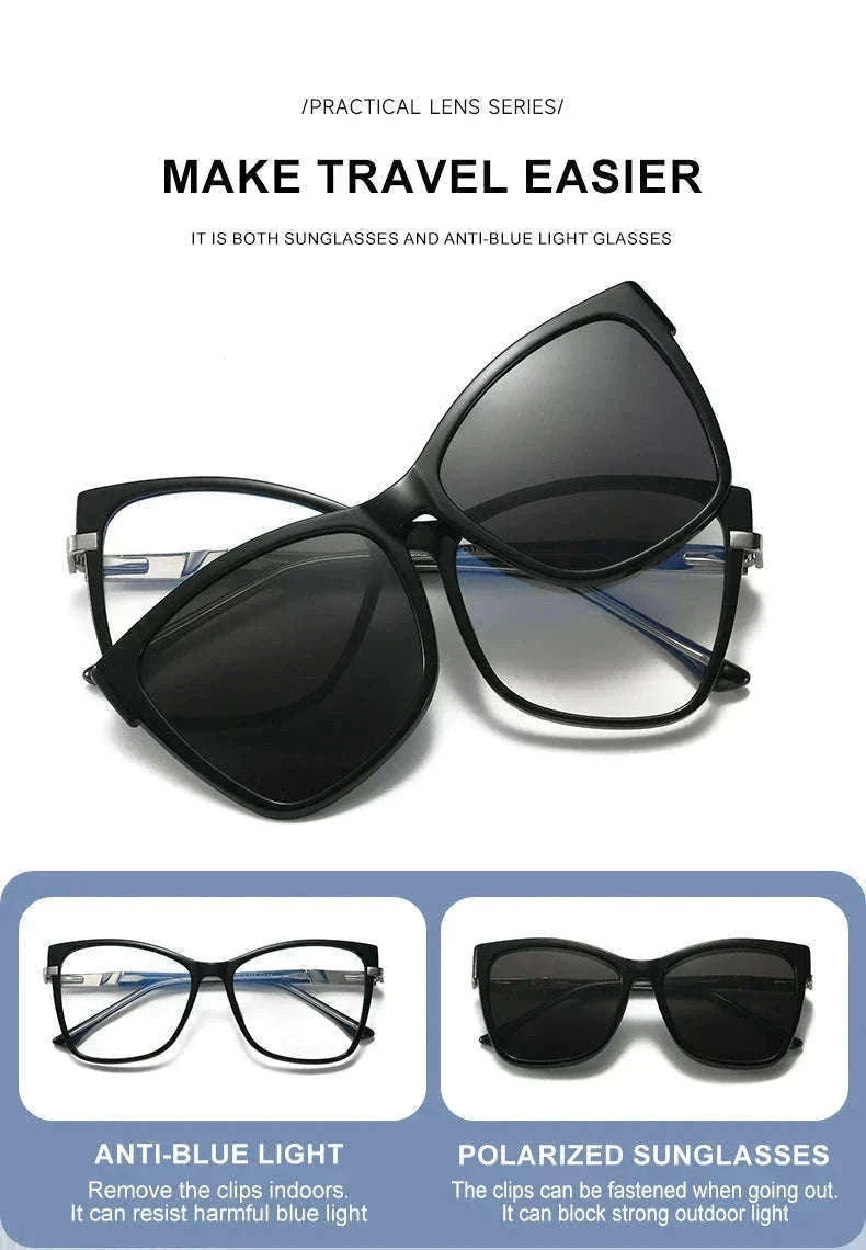 TR90 Magnetic Clip-On Sunglasses with Polarized Lenses-86003-C3 / +50
