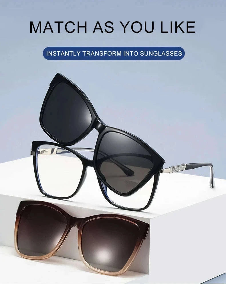 TR90 Magnetic Clip-On Sunglasses with Polarized Lenses-