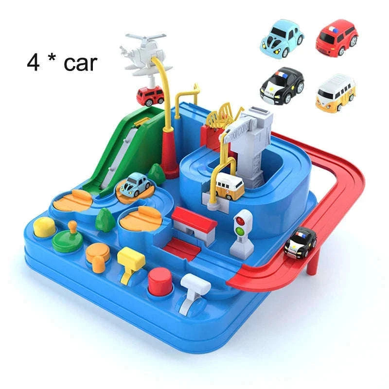 Track Car Adventure Game Educational Rail Toy Set for Kids-yellow-2-car