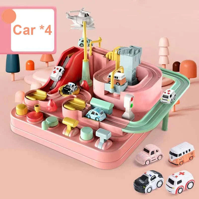 Track Car Adventure Game Educational Rail Toy Set-yellow-2-car