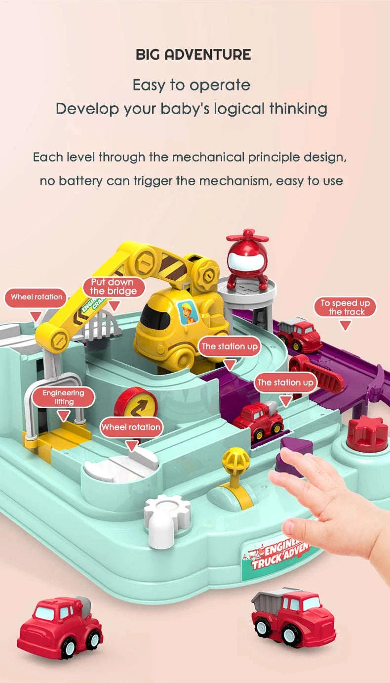 Track Car Adventure Game Educational Rail Toy Set-yellow-2-car