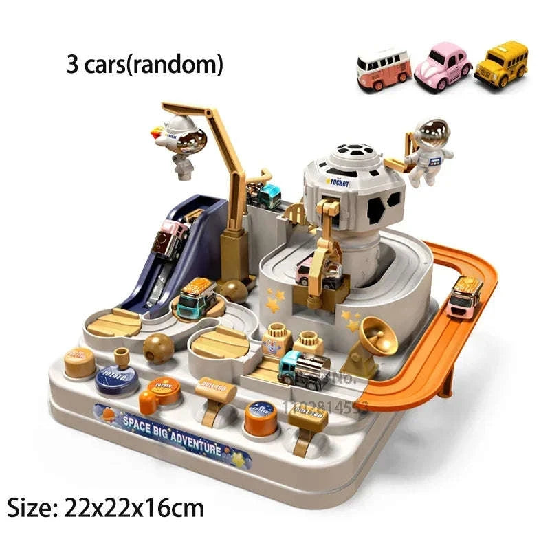 Track Car Adventure Game Educational Rail Toy Set-yellow-2-car