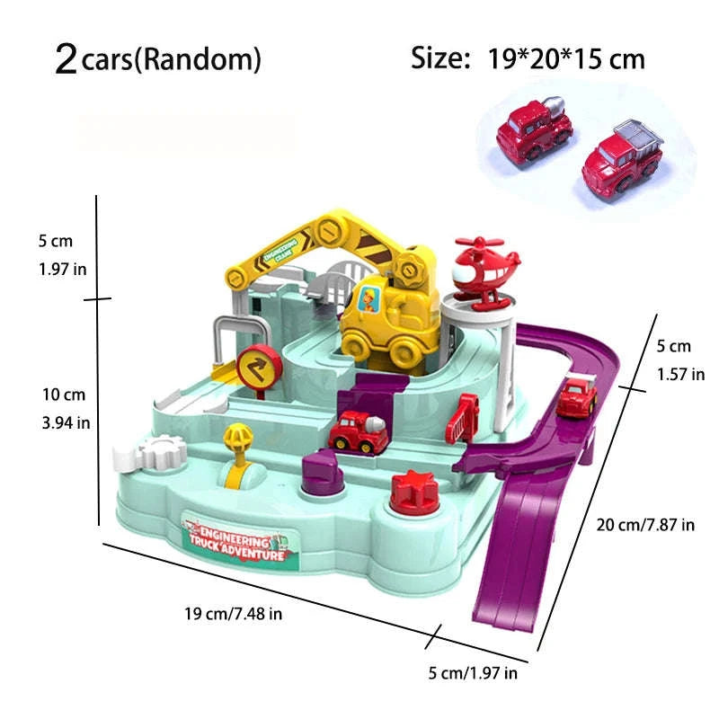 Track Car Adventure Game Educational Rail Toy Set-yellow-2-car