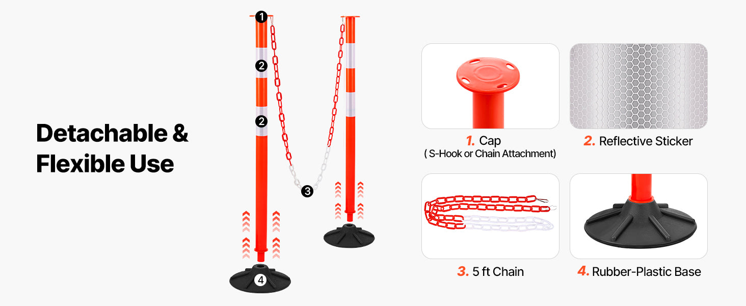 SucceBuy 2/3/4/6/12 Pack Traffic Delineator Posts 34/45 in with Weighted Base Reflective Strips for Construction Site Parking