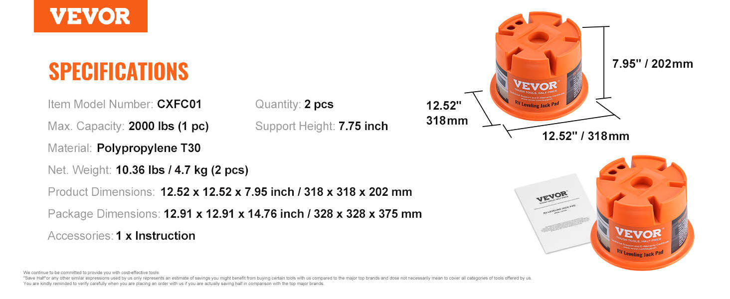 Trailer Jack Block 2000 lbs Capacity Polypropylene 2 Pack-8in / United States