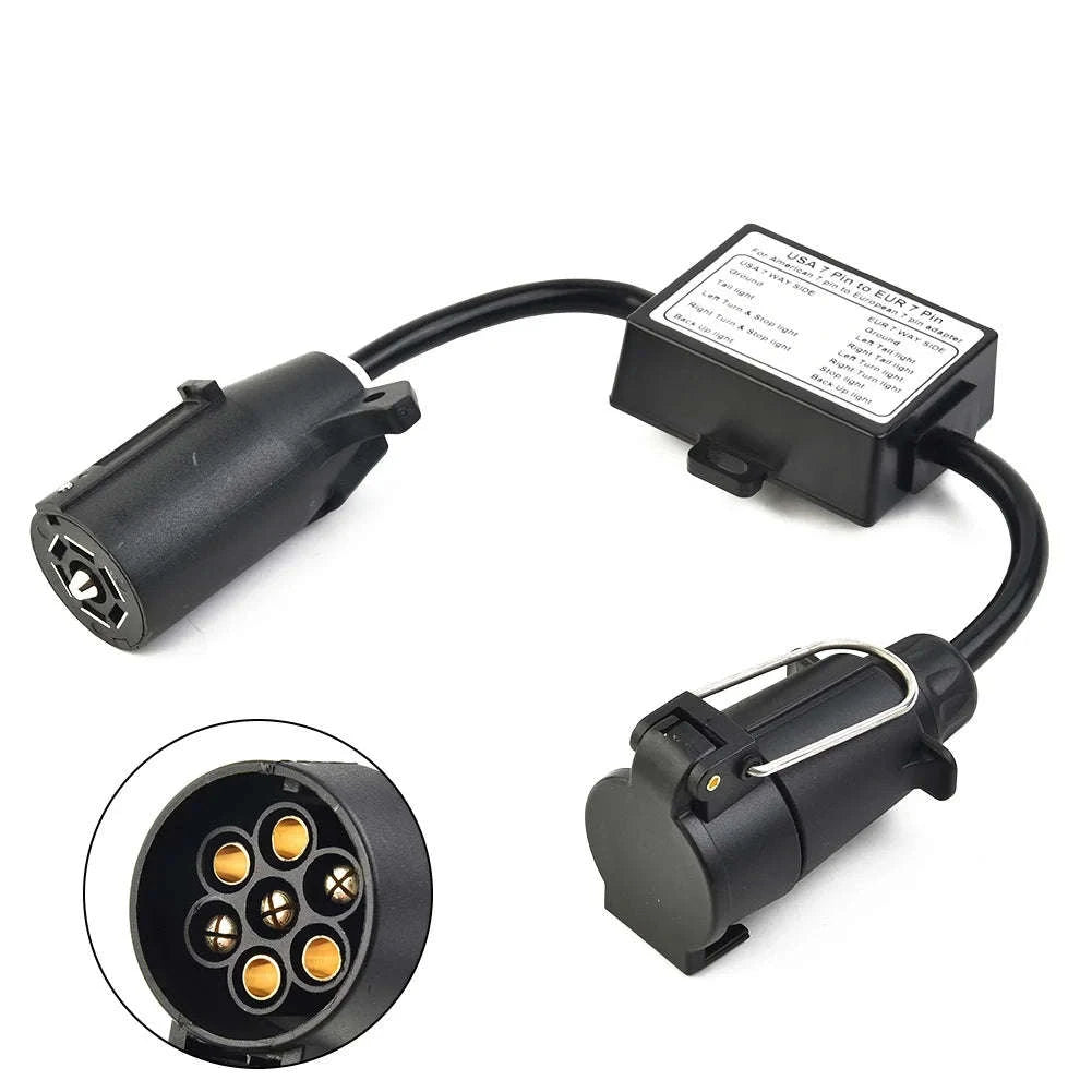 Trailer Light Converter 7-Pole RV Blade Socket to 7-Pin Round Plug-Default Title