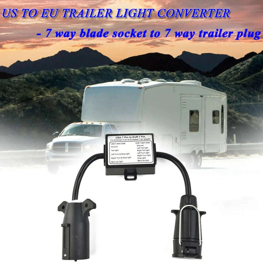 Trailer Light Converter 7-Pole RV Blade Socket to 7-Pin Round Plug-Default Title