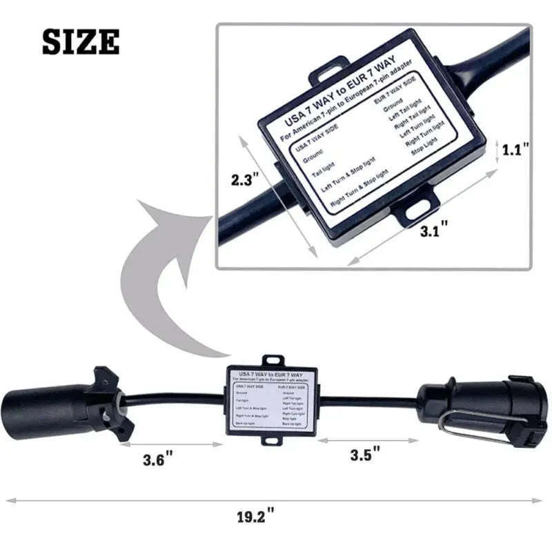 Trailer Light Converter 7-Pole RV Blade Socket to 7-Pin Round Plug-Default Title