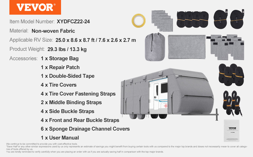 Travel Trailer Cover with Storage Bag and Repair Patches