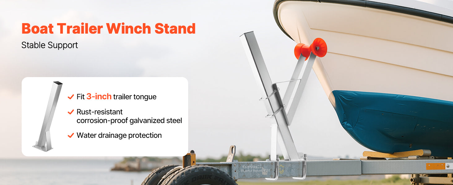 Boat Trailer Winch Stand 3x3x34in Galvanized Mount with U-Bolts