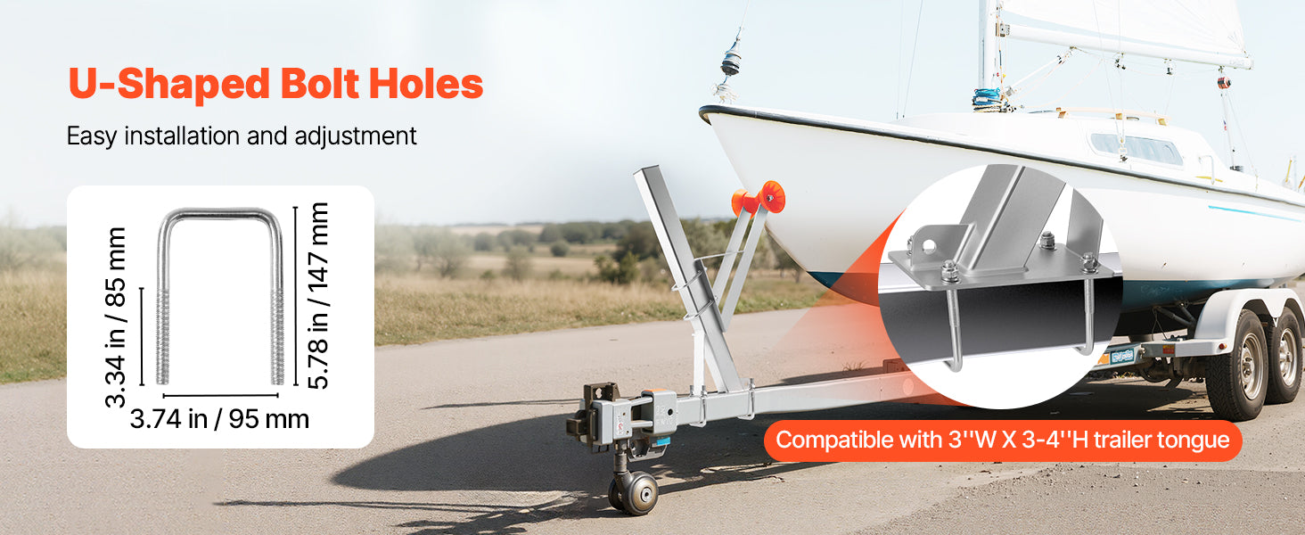 Boat Trailer Winch Stand 3x3x34in Galvanized Mount with U-Bolts