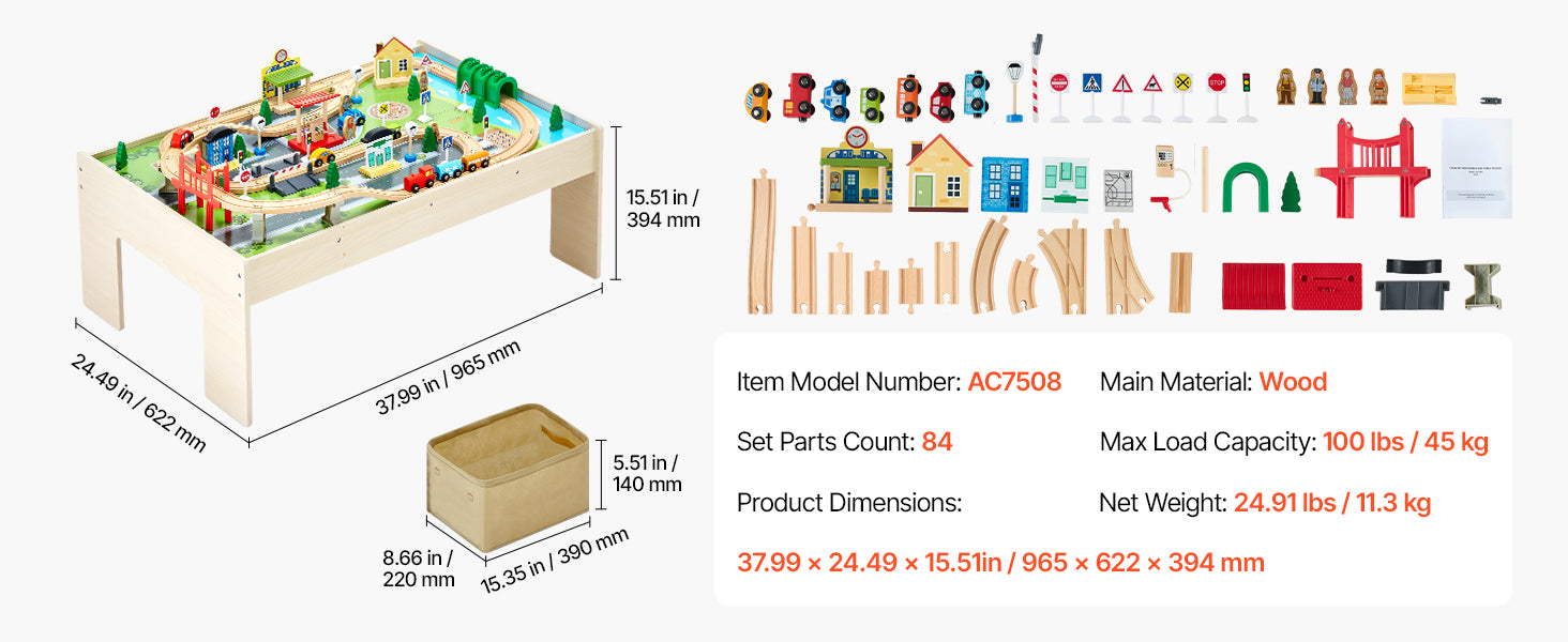 Kids Wooden Train Table Set with Storage & Double-Sided Play Surface