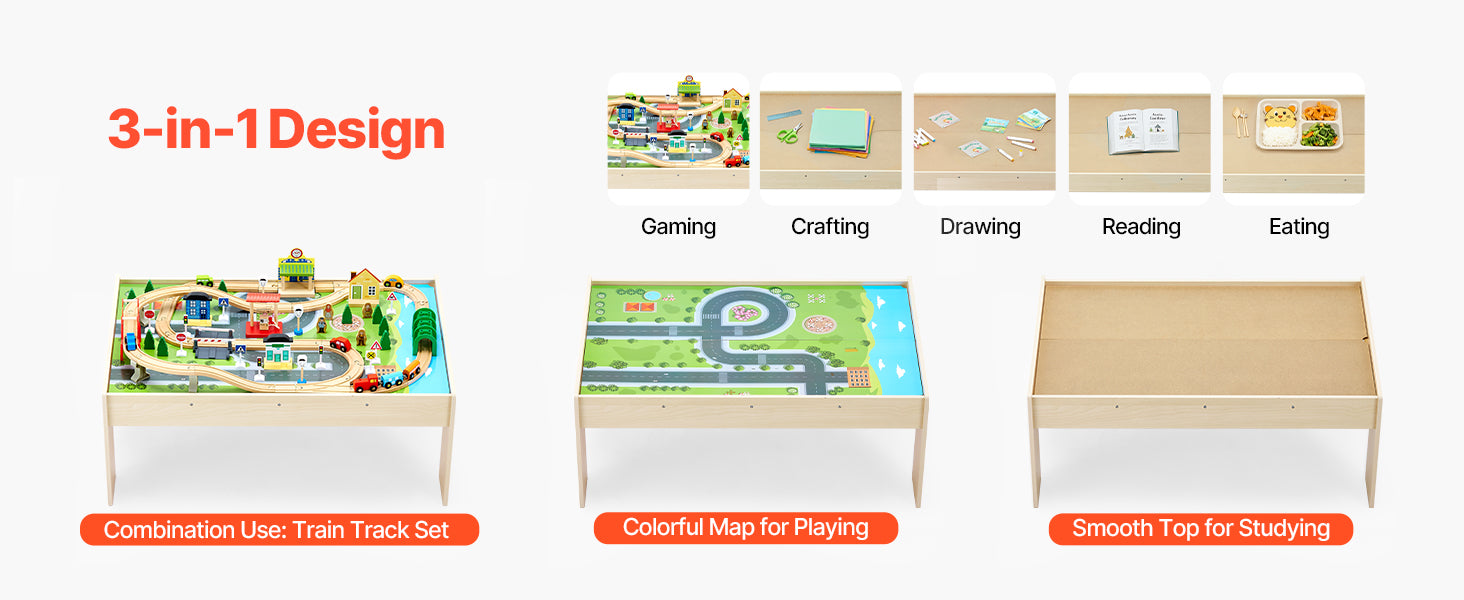 Kids Wooden Train Table Set with Storage & Double-Sided Play Surface