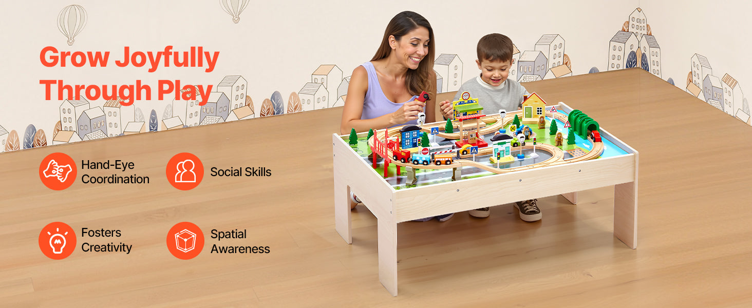 Kids Wooden Train Table Set with Storage & Double-Sided Play Surface