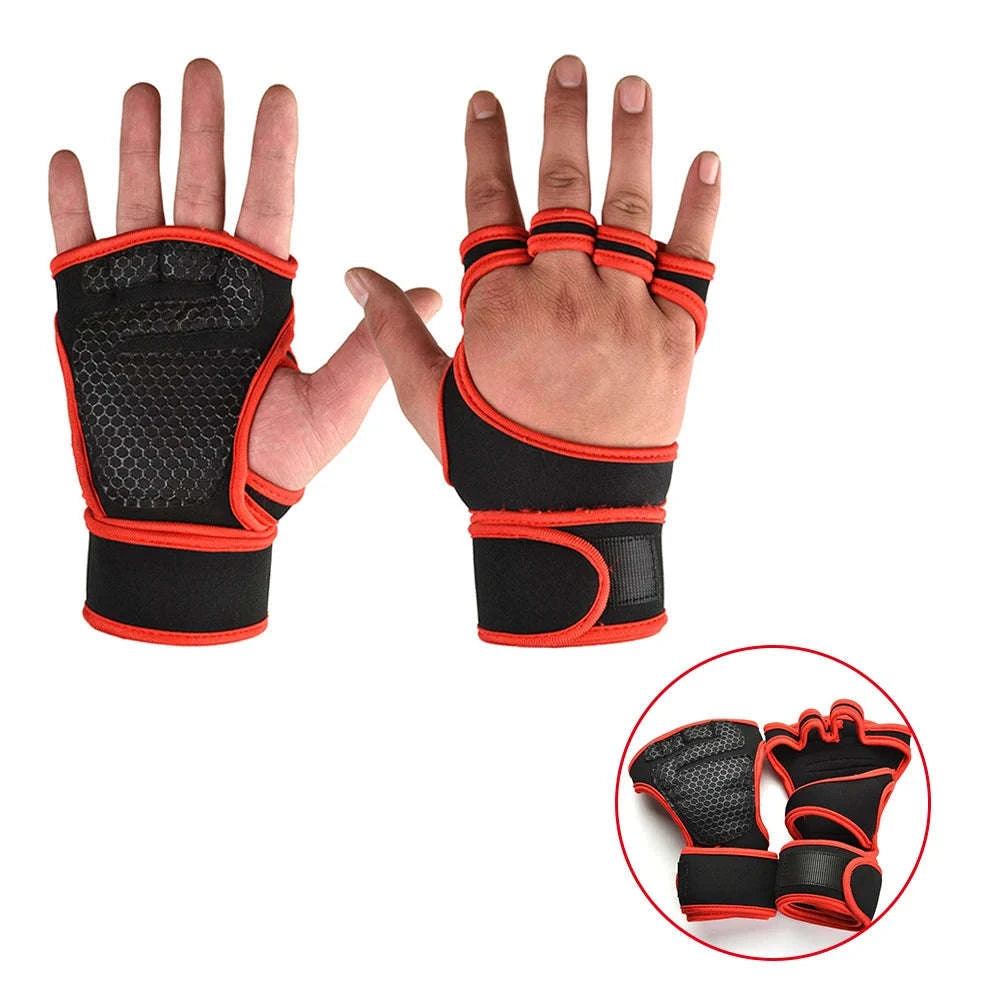 Training Sport Gloves for Men Women Workout Gloves Fitness Body Building Weightlifting Gym Hand Wrist Palm Protector Gloves-A-Red / L
