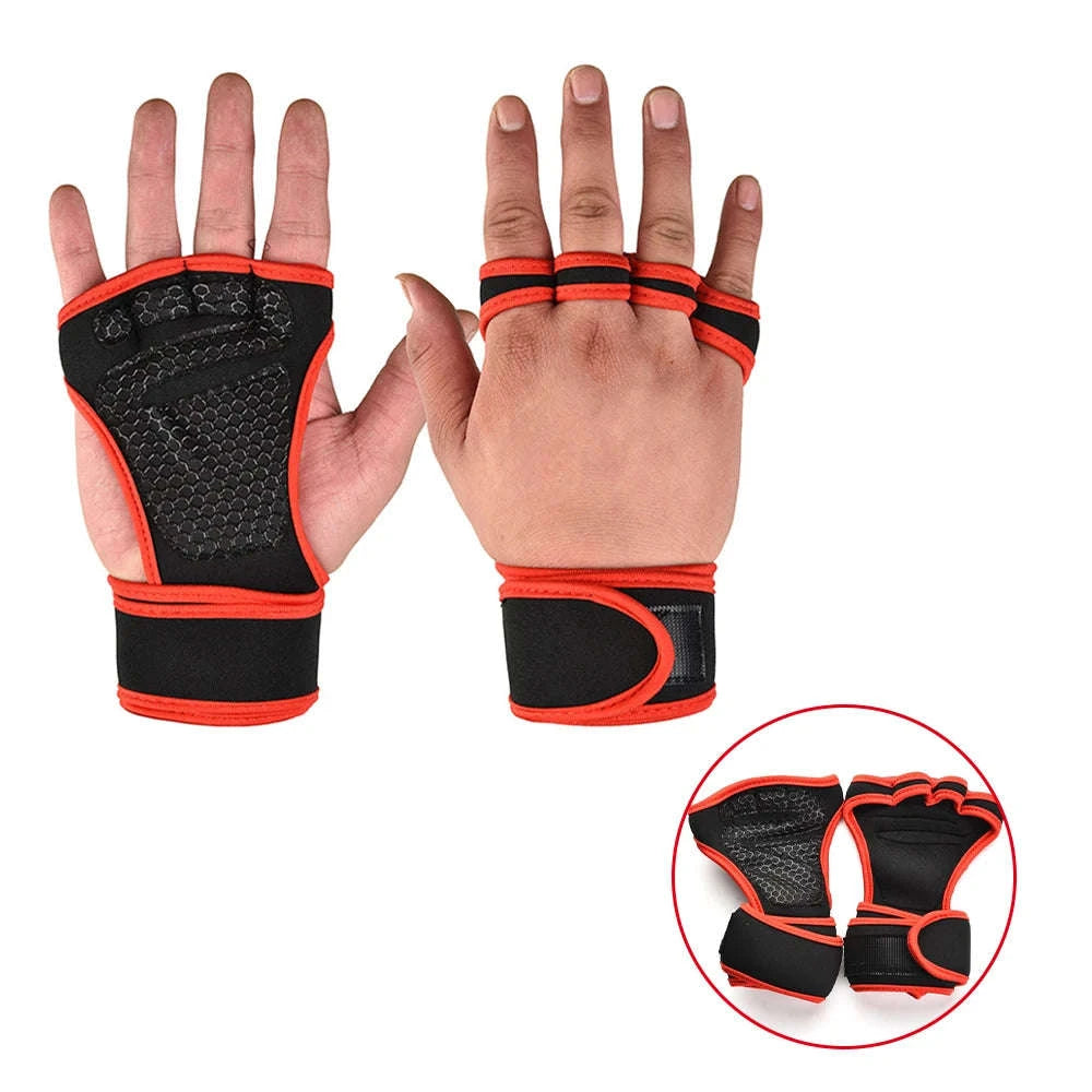 Training Sport Gloves for Men Women Workout Gloves Fitness Body Building Weightlifting Gym Hand Wrist Palm Protector Gloves-A-Red / L