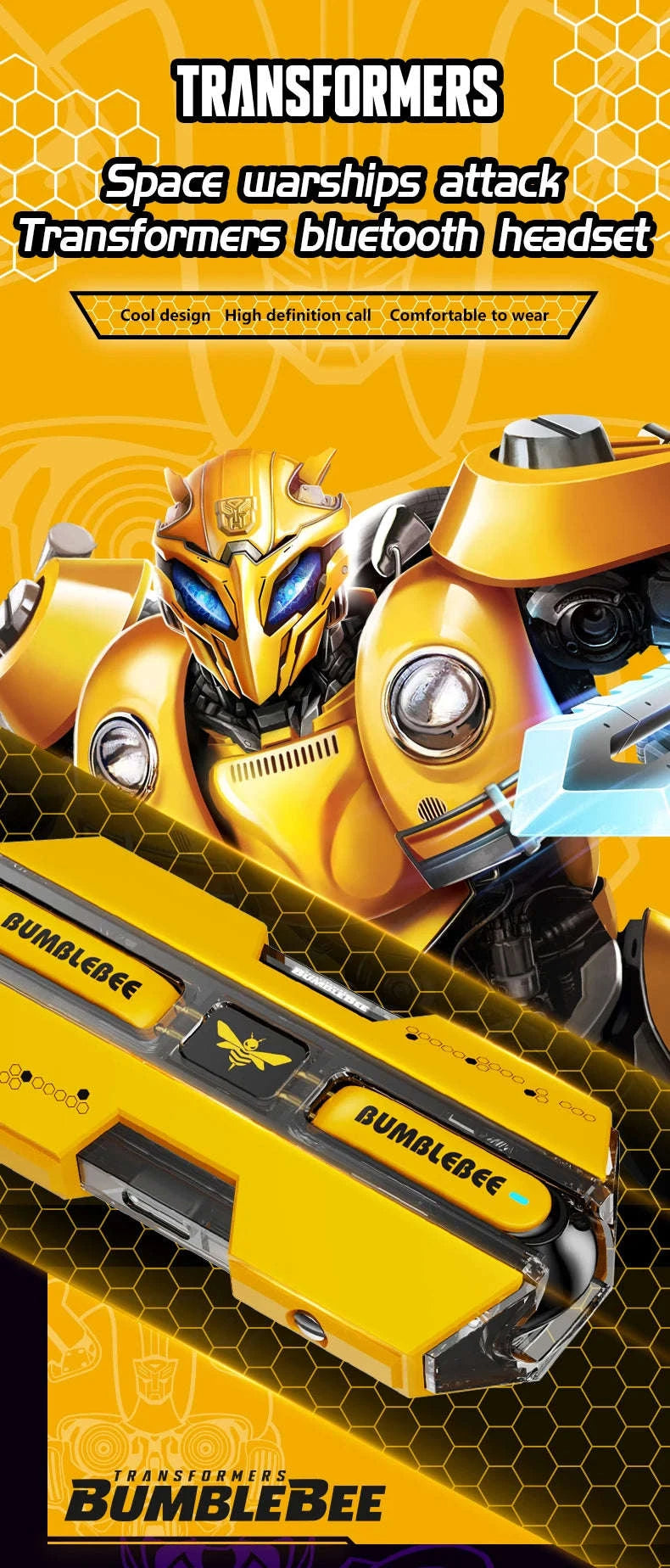 Transformers TF-T01 Wireless Gaming Earbuds Bluetooth 5.3 Low Latency-TF-T01 Yellow / United States