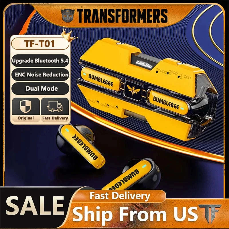 Transformers TF-T01 Wireless Gaming Earbuds Bluetooth 5.3 Low Latency-TF-T01 Yellow / United States