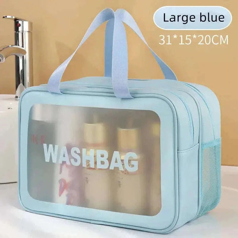Transparent Dry-Wet PU Makeup Bag with Dual Compartments-Medium pink