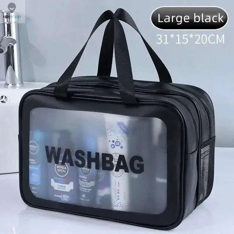 Transparent Dry-Wet PU Makeup Bag with Dual Compartments-Medium pink