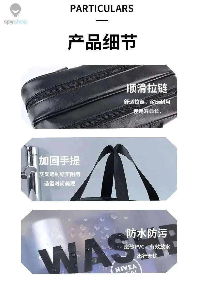 Transparent Dry-Wet PU Makeup Bag with Dual Compartments-Medium pink