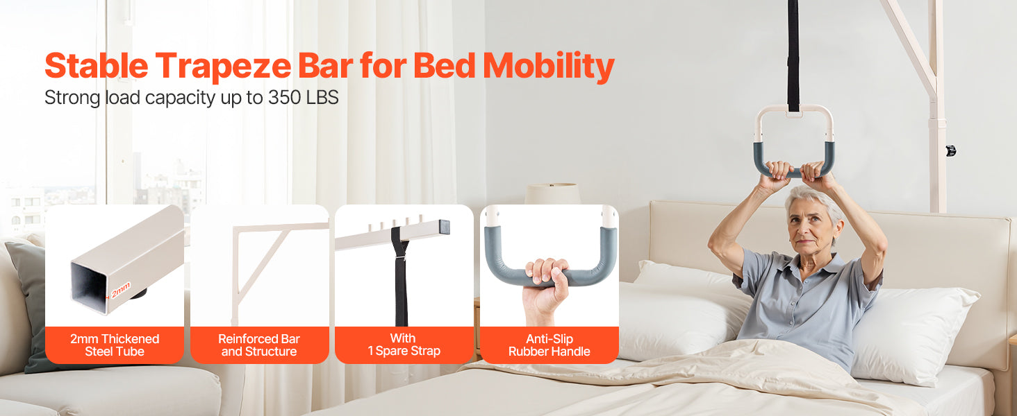 Adjustable Bed Trapeze Bar with Wheels – 350 lb Support Frame