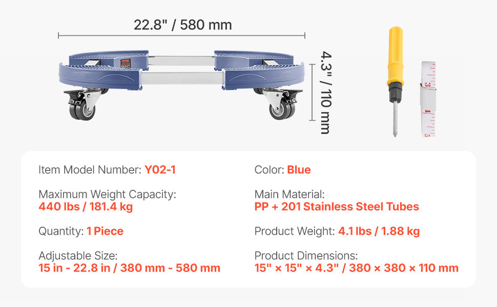 Adjustable Trash Can Dolly with Wheels 440lbs Heavy Duty Roller Base