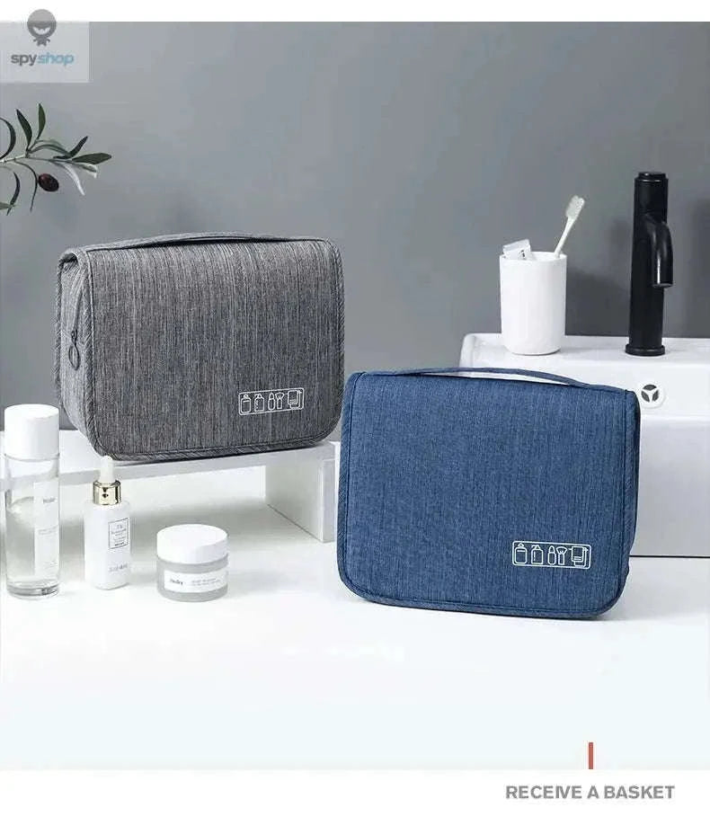 Travel Toiletry Bag with Hanging Hook and Organized Storage-Blue