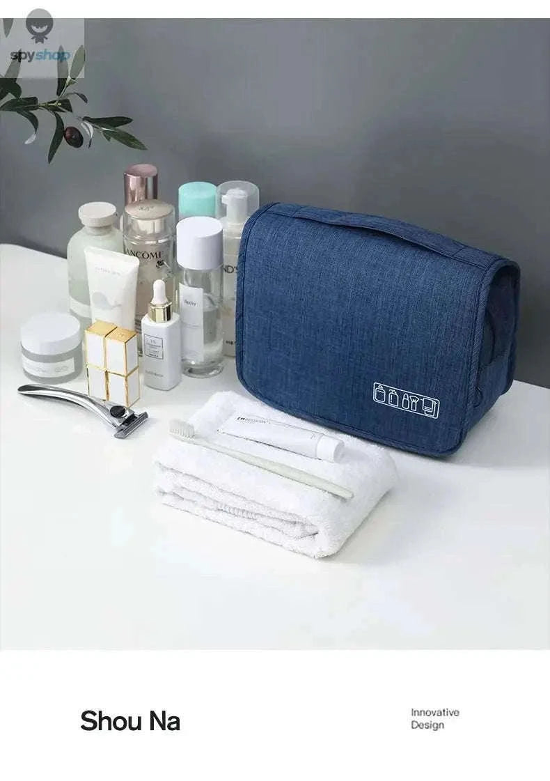 Travel Toiletry Bag with Hanging Hook and Organized Storage-Blue