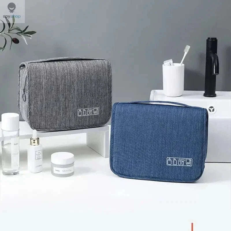 Travel Toiletry Bag with Hanging Hook and Organized Storage-Blue