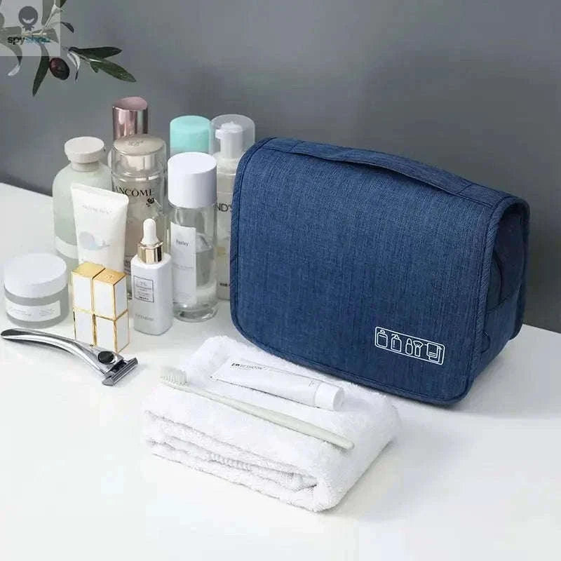 Travel Toiletry Bag with Hanging Hook and Organized Storage-Blue