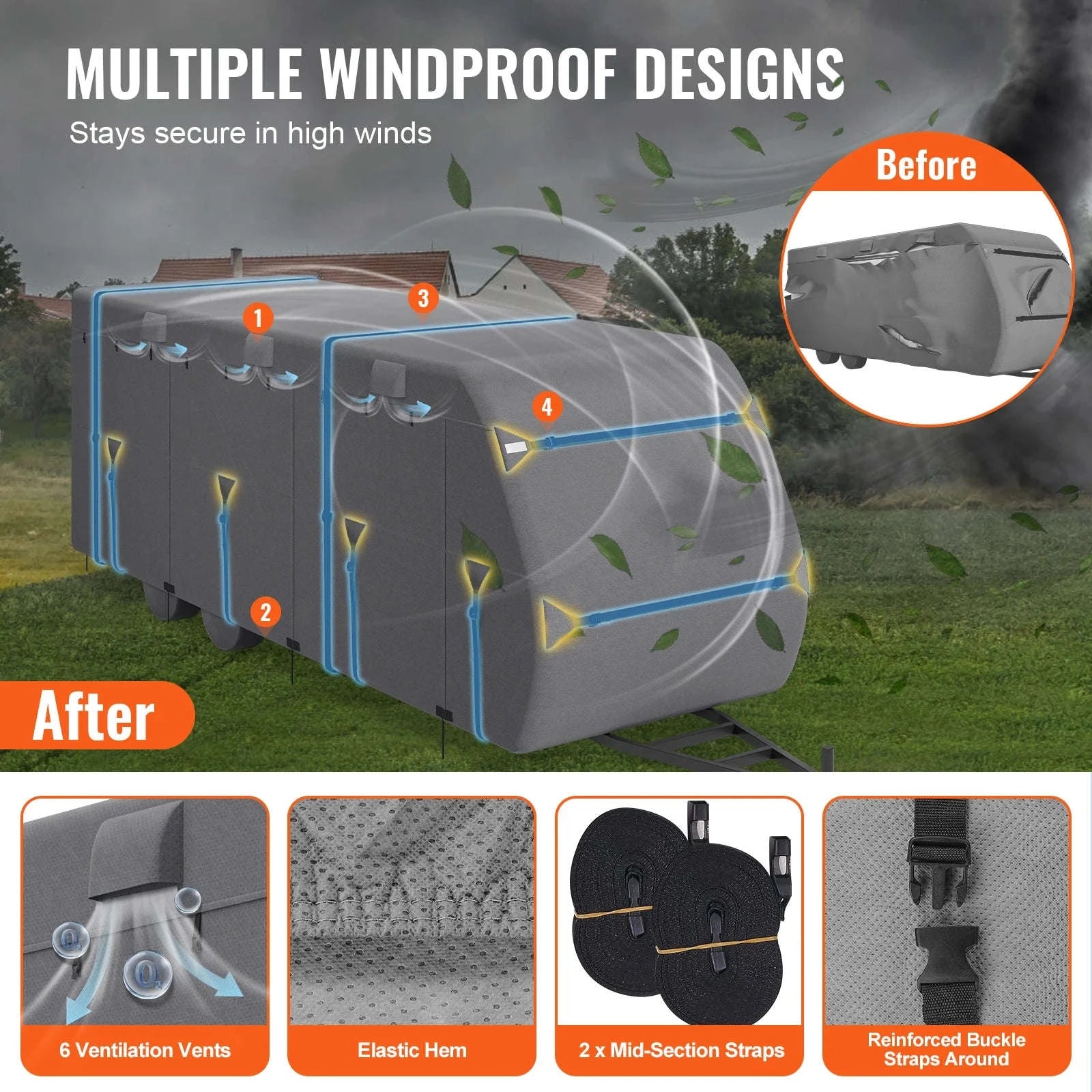 Travel Trailer Cover with Storage Bag and Repair Patches-18-20ft / United States