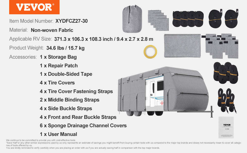 Travel Trailer Cover with Storage Bag and Repair Patches-18-20ft / United States
