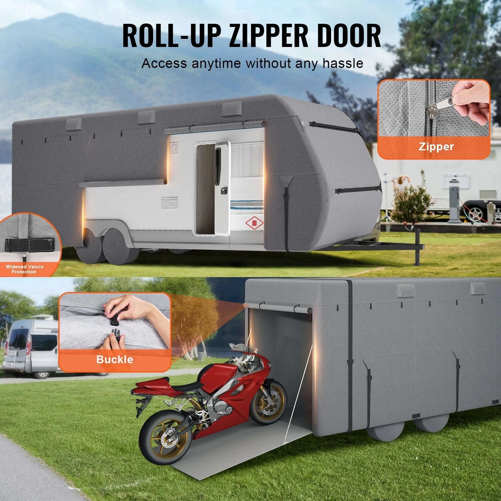 Travel Trailer Cover with Storage Bag and Repair Patches-18-20ft / United States