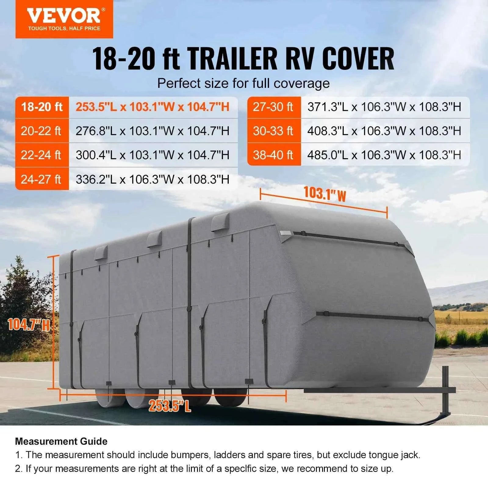 Travel Trailer Cover with Storage Bag and Repair Patches-18-20ft / United States