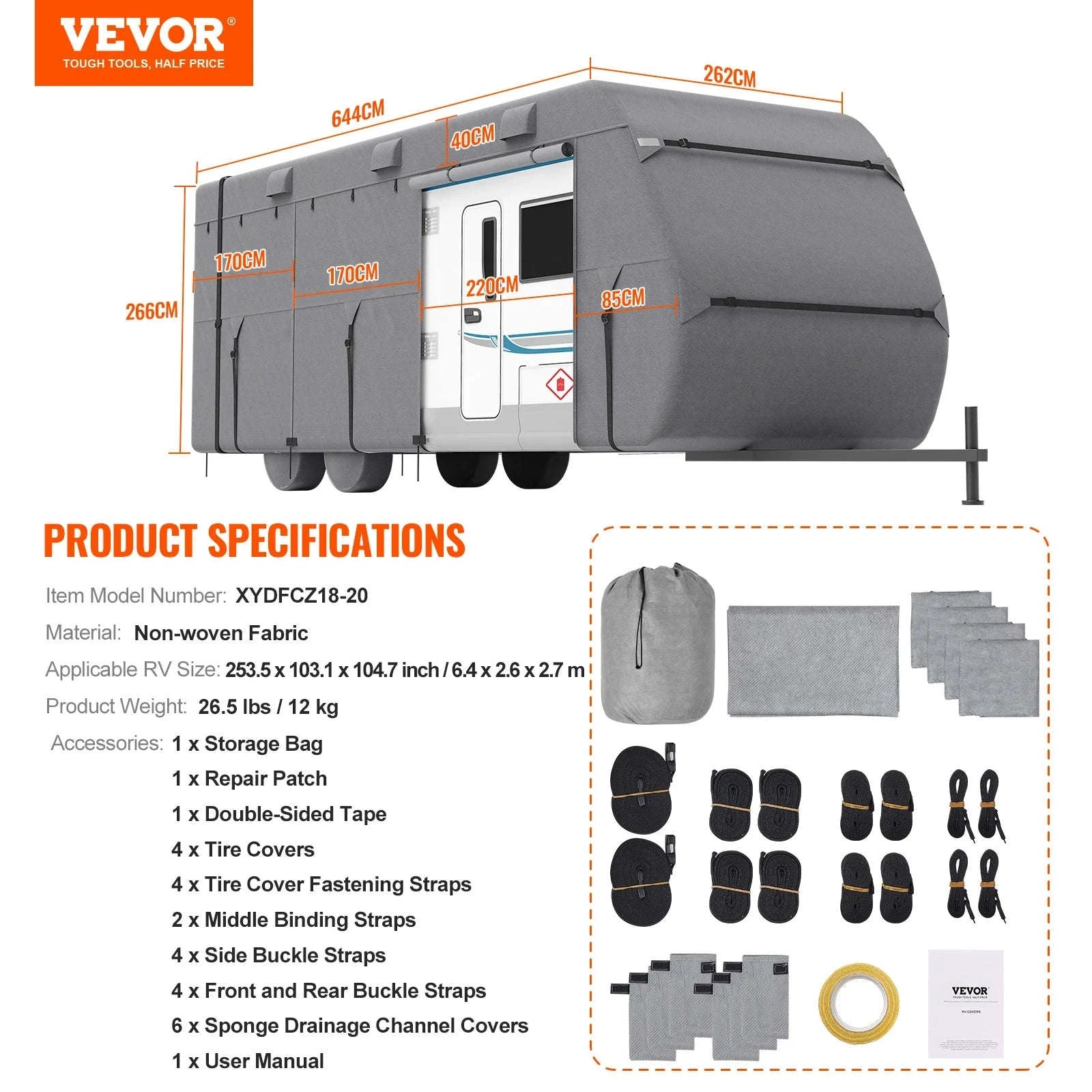 Travel Trailer Cover with Storage Bag and Repair Patches-18-20ft / United States