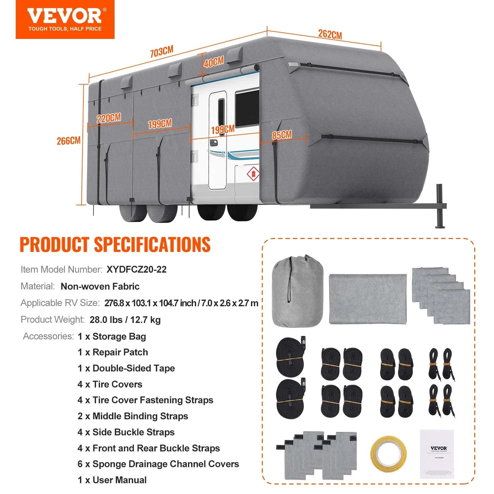 Travel Trailer Cover with Storage Bag and Repair Patches-18-20ft / United States