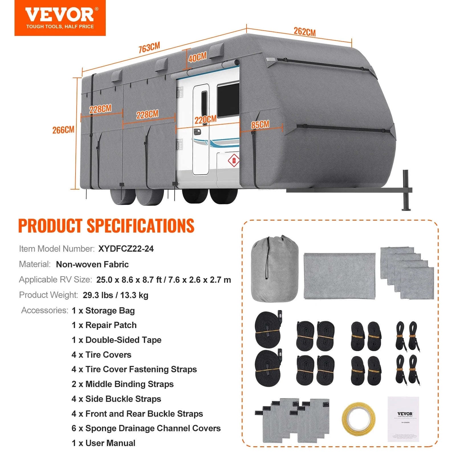 Travel Trailer Cover with Storage Bag and Repair Patches-18-20ft / United States