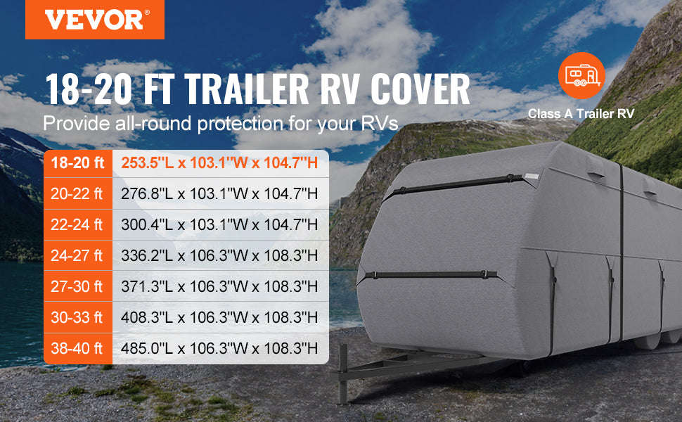 Travel Trailer Cover with Storage Bag and Repair Patches-18-20ft / United States
